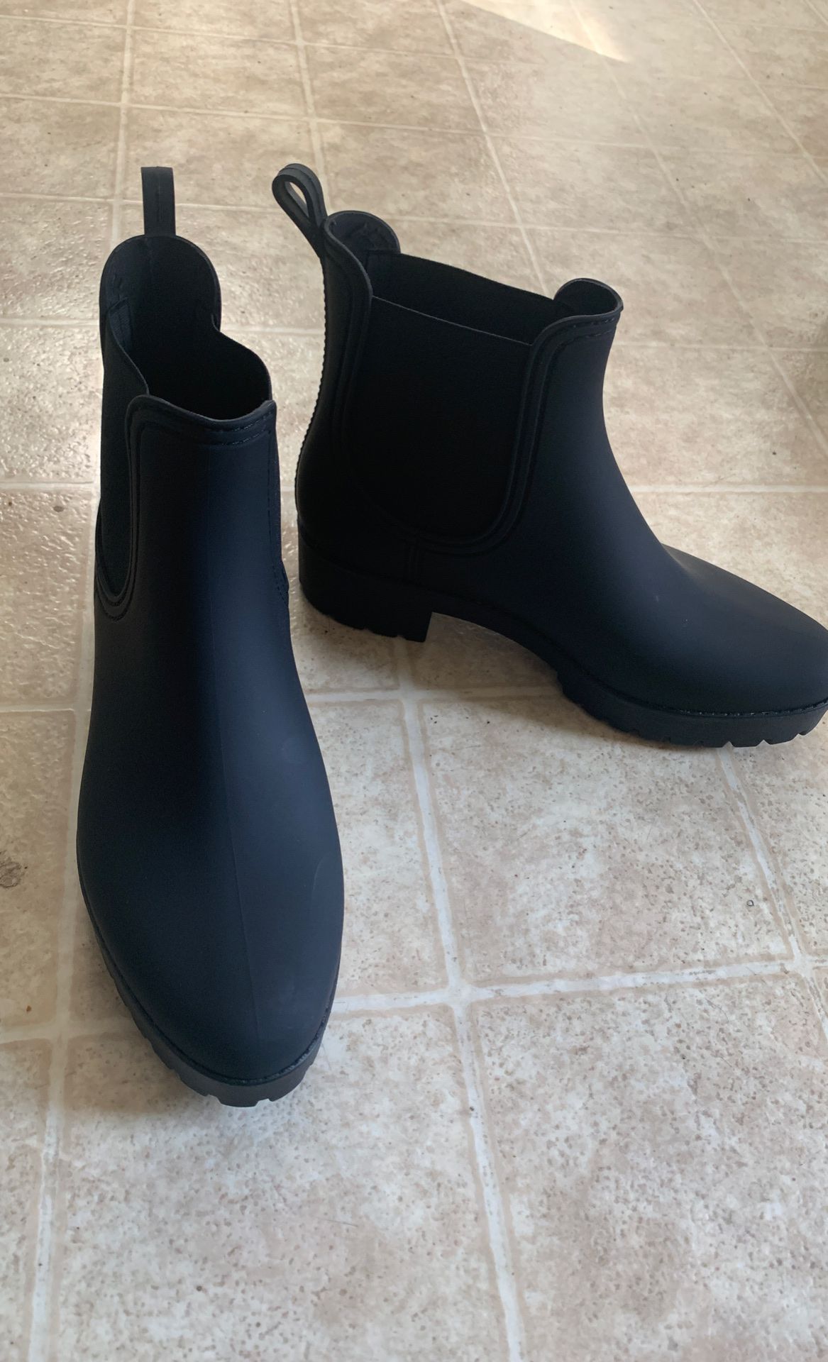Black ankle rain boots, Size 10.5
