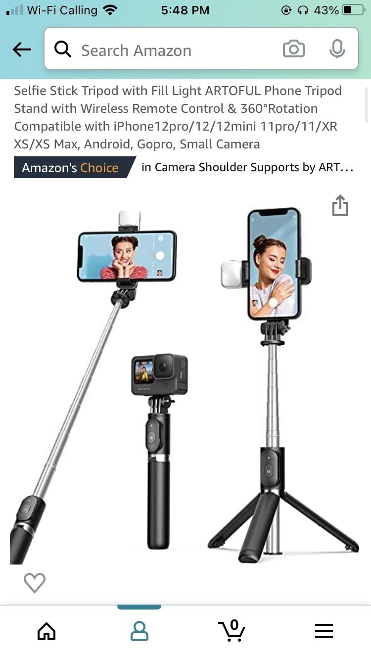 Selfie Stick Tripod with Fill Light ARTOFUL Phone Tripod Stand with Wireless Remote Control & 360°Rotation Compatible with iPhone12pro/12/12mini 11pro