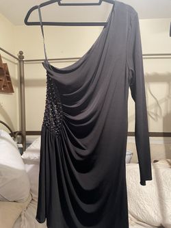 One Armed Black Dress With Side Beading