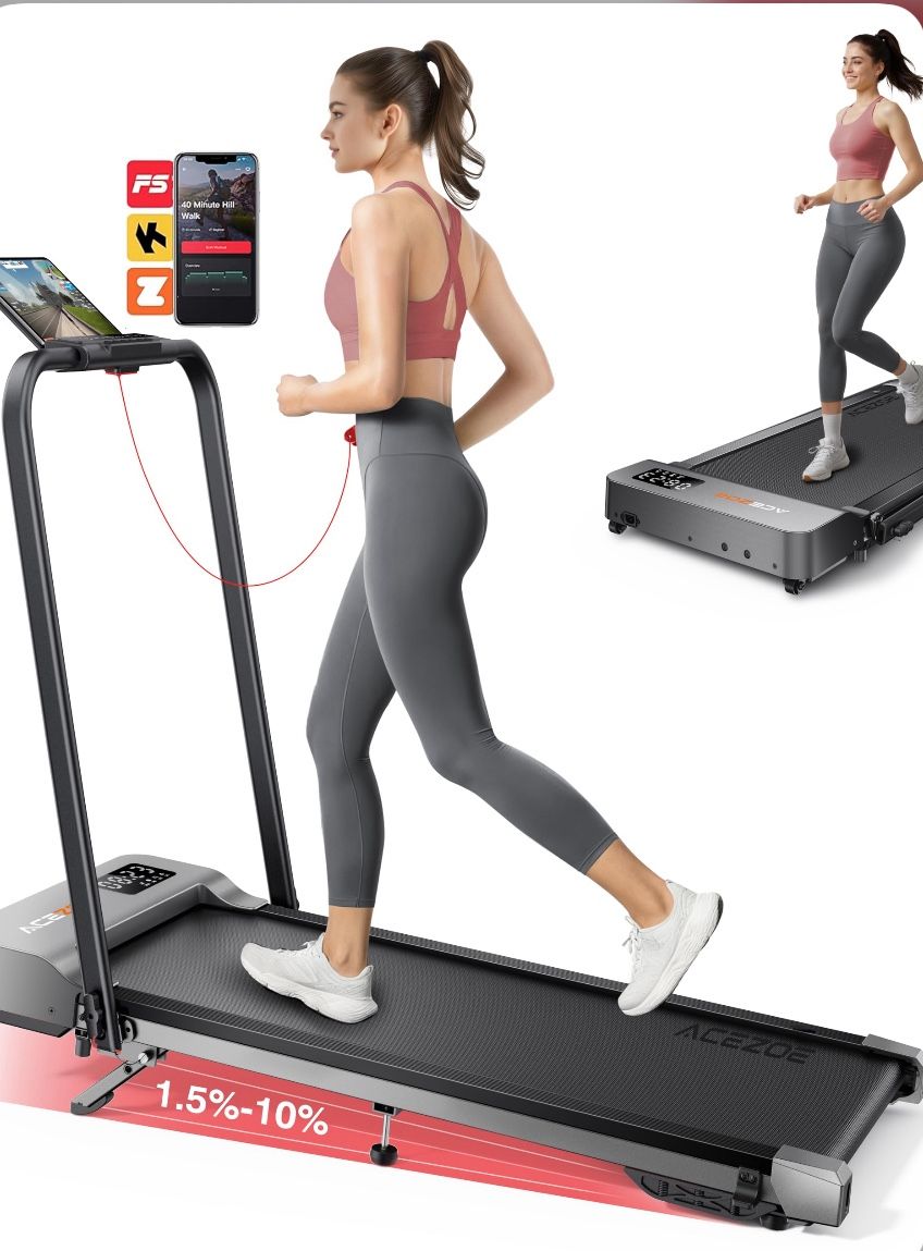 Acezoe 2-In-1 Foldable Treadmill With 3-Level 10% Incline, Walking Pad For Home Small Office, Compact Portable Under Desk Treadmill With Handle,Dual