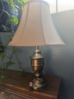 Matching Pair of Brass Table Lamps with Shades