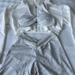 PCHEEBUM White S 3-Piece set | Zip Cropped Hoodie +    top & Scrunch-butt shorts