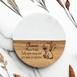 Stitch ohana Disney laser engraved coaster high quality marble and acacia Christmas gift