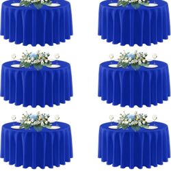 Royal Blue Round Tablecloths 90 Inch, 6 Pack - Circle Fabric Table Cloth for July 4th Independence Day Wedding Party Banquet Birthday, Washable Polyes