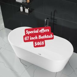67 inch Freestangding Bathtub,Bath Tub, Soaking Tub – Oval Acrylic Bathtubs