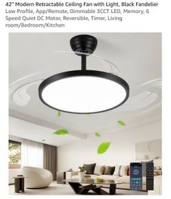 42" Modern Retractable Ceiling Fan with Light