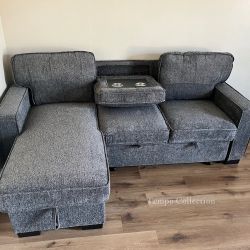 SECTIONAL WITH SLEEPER, REVERSABLE STORAGE CHAISE, USB CHARGER, TABLE - [NEW]