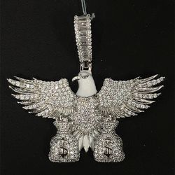 925 Sterling Silver CZ Bald Eagle With Bags Pendant 15.50g 190057