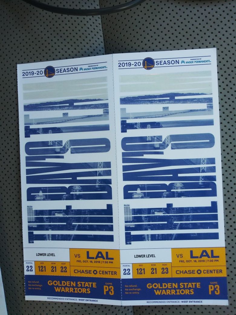 Warriors vs Lakers today $350 for 2 tickets