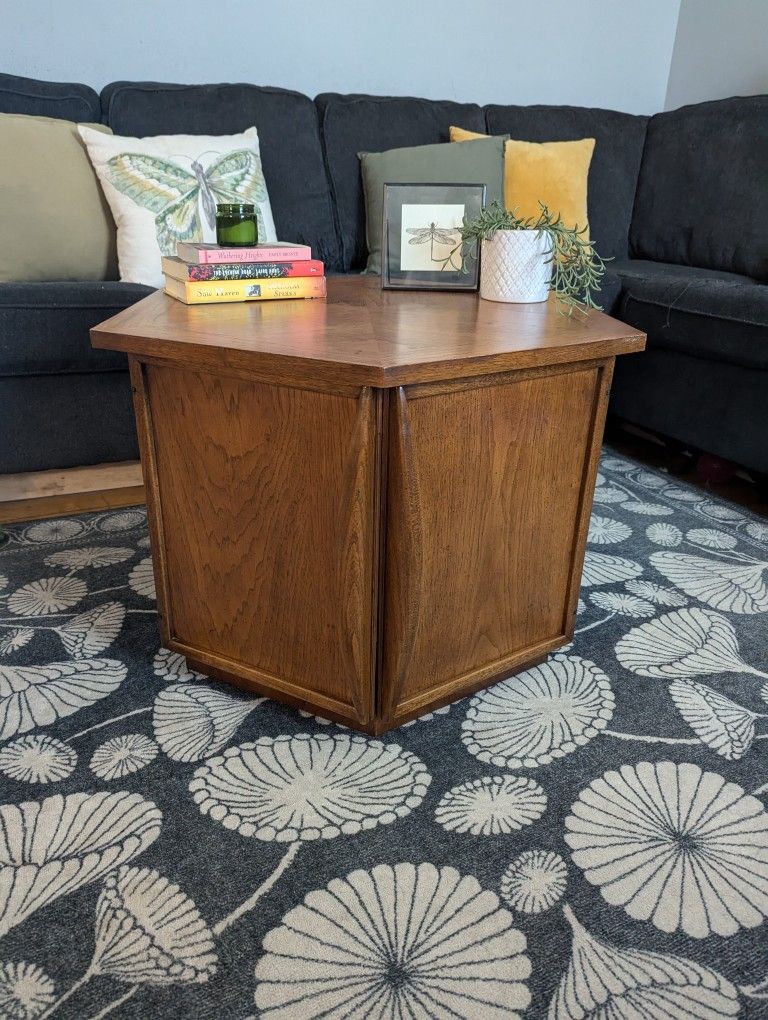 Mid Century Modern Lane Hexagon End Table – Solid Wood + Restored Top
