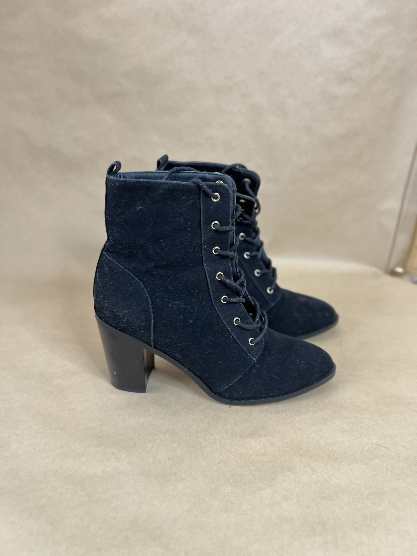 Women’s Black Lace Up Ankle Booties with Chunky Heels