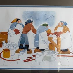 Rie Muñoz Signed Cleaning Salmon Numbered Print 75/750 - Early Work 1986 Munoz