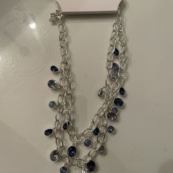Silver Necklace With Blue Gems New