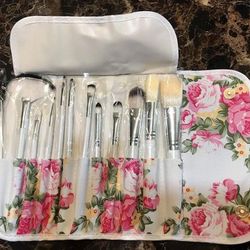 PureOriginal 12 Cosmetic Brush Set in Floral Travel Pouch NEW!