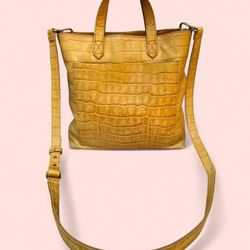 Madewell Crossbody Tote Mustard Yellow Croc Embossed Leather Handbag 