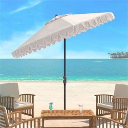 Safavieh Elegant 9' Market Auto Tilt Patio Umbrella, Beige/White