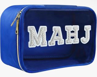 Blue Mahjong Tile Bag with Pearl Letters