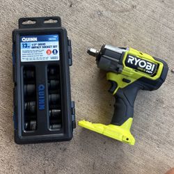 1/2 Inch Impact Wrench Plus Metric Impact Sockets