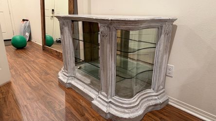 Vintage White Distressed Wood Display Cabinet