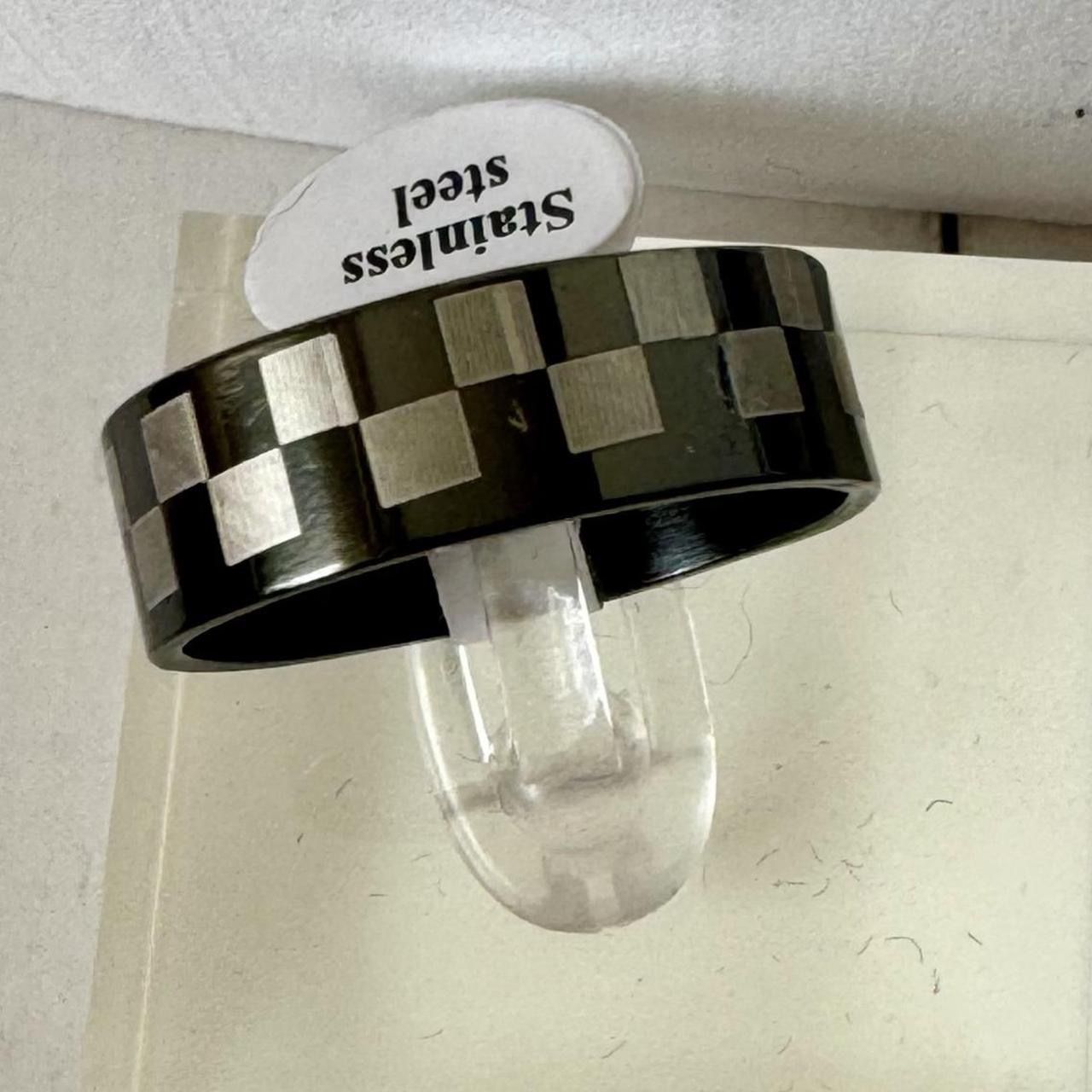 Stainless Steel Checkered Ring, Size 9