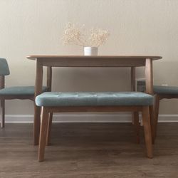 Buylateral 4pc Nettie Mid Century Modern Dining Set with Bench Walnut/Teal