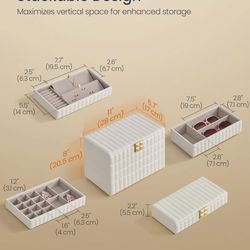 SONGMICS Stackable Jewelry Box w/ Mirror 4-Tier Storage Organizer - White