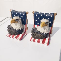 Vintage Bald Eagle American Flag Bookends