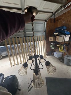 Brass chandelier fluted glass