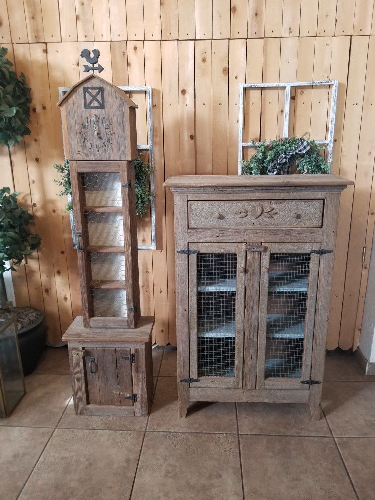 Old Barn Wood Clock And Cabinet