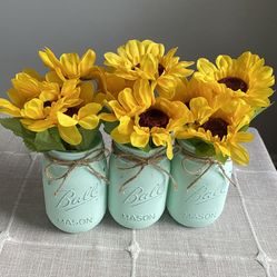 Chalk Painted & Distressed Mason Jar Vases 3 For $18