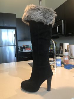 Black Suede Boots with Faux Fur Size 6.5