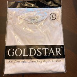 New NIP Goldstar White Crewneck T-Shirt Men Size L 100% Long Staple Cotton