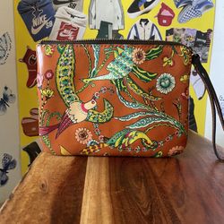 Patricia Nash Cassini Leather Wristlet Clutch Orange Birds Of Paradise 
