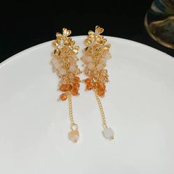 Orange and gold flower earrings #festivalvibes orange, gold, floral, statement earrings, boho, layered, gift, party accessories, bohemian, jewelry