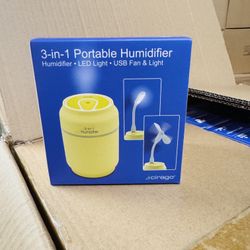 Portable Humidifier 3-in-1, USB Fan & Light