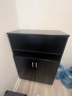 Black Storage Cabinet with Open Shelves