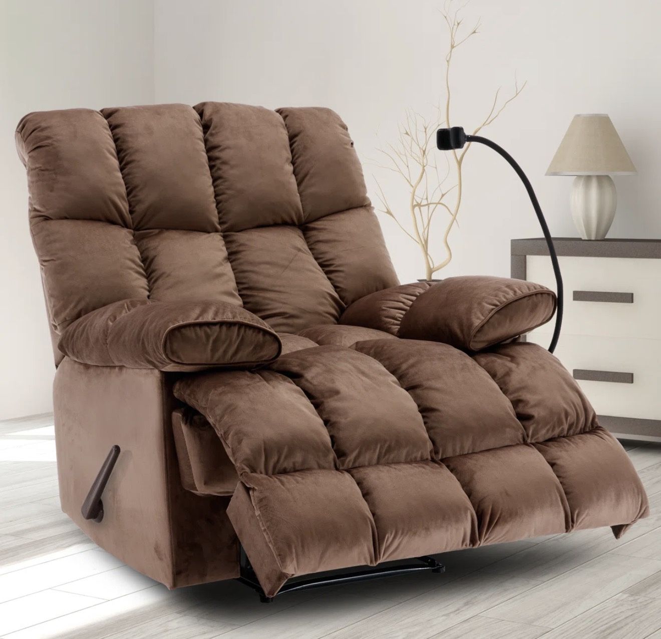 Brown Oversized Recliner,Manual Recliner Adults Soft Overstuffed Arms And Back,Velvet Recliner Chair,Big and Tall Recliners