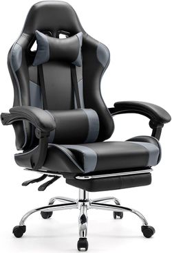 Sweetcrispy Video Game Desk Chair - Ergonomic Computer with Footrest and Comfy Lumbar Support, PU