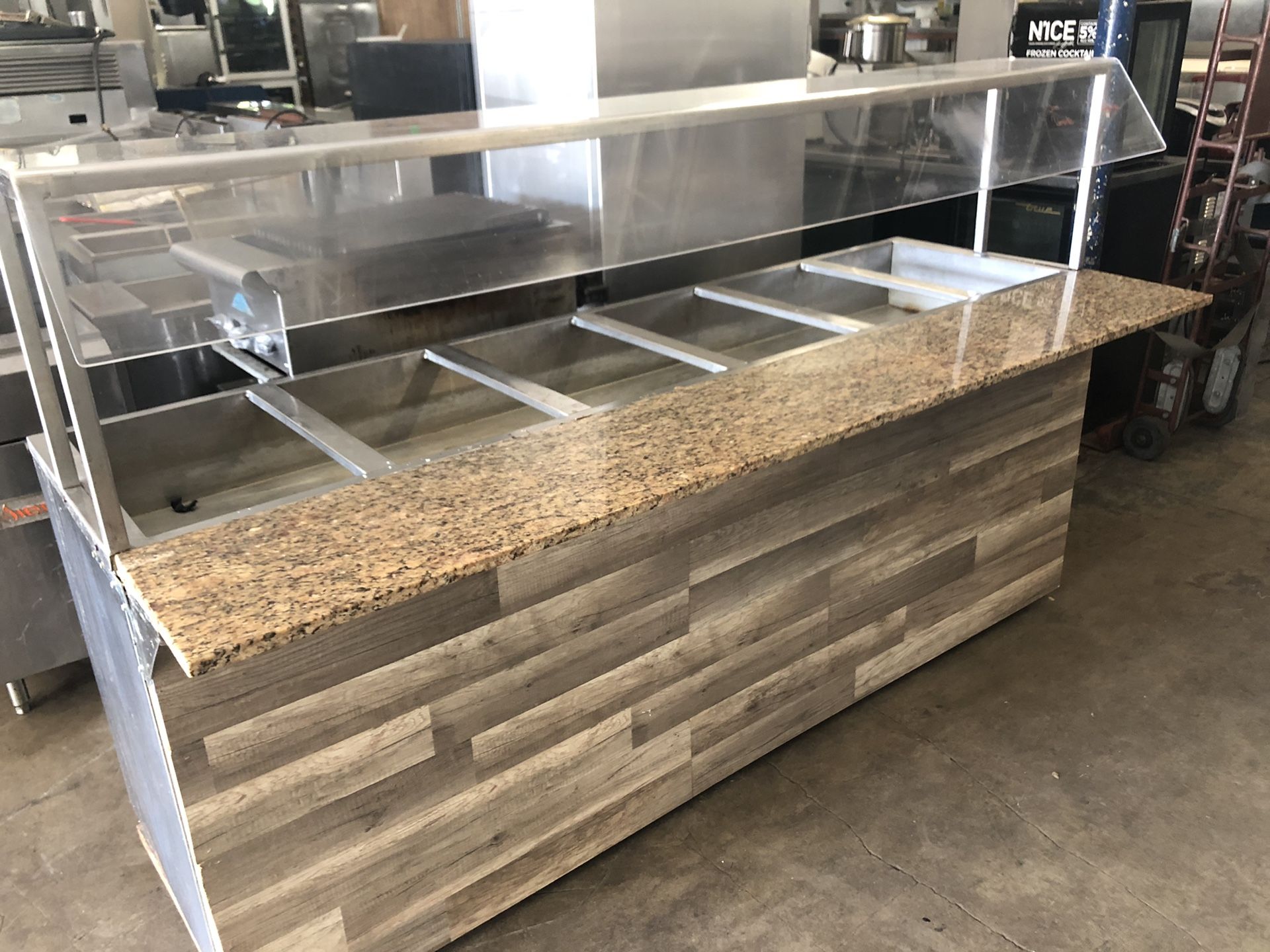 6 compartment buffet steam table w/ sneeze guard marble counter and