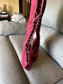 Maroon knee high heels