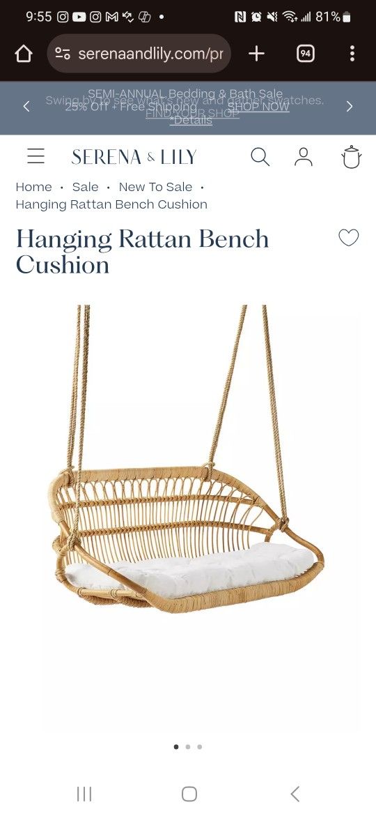 Serena & Lily Rattan Hanging Chair