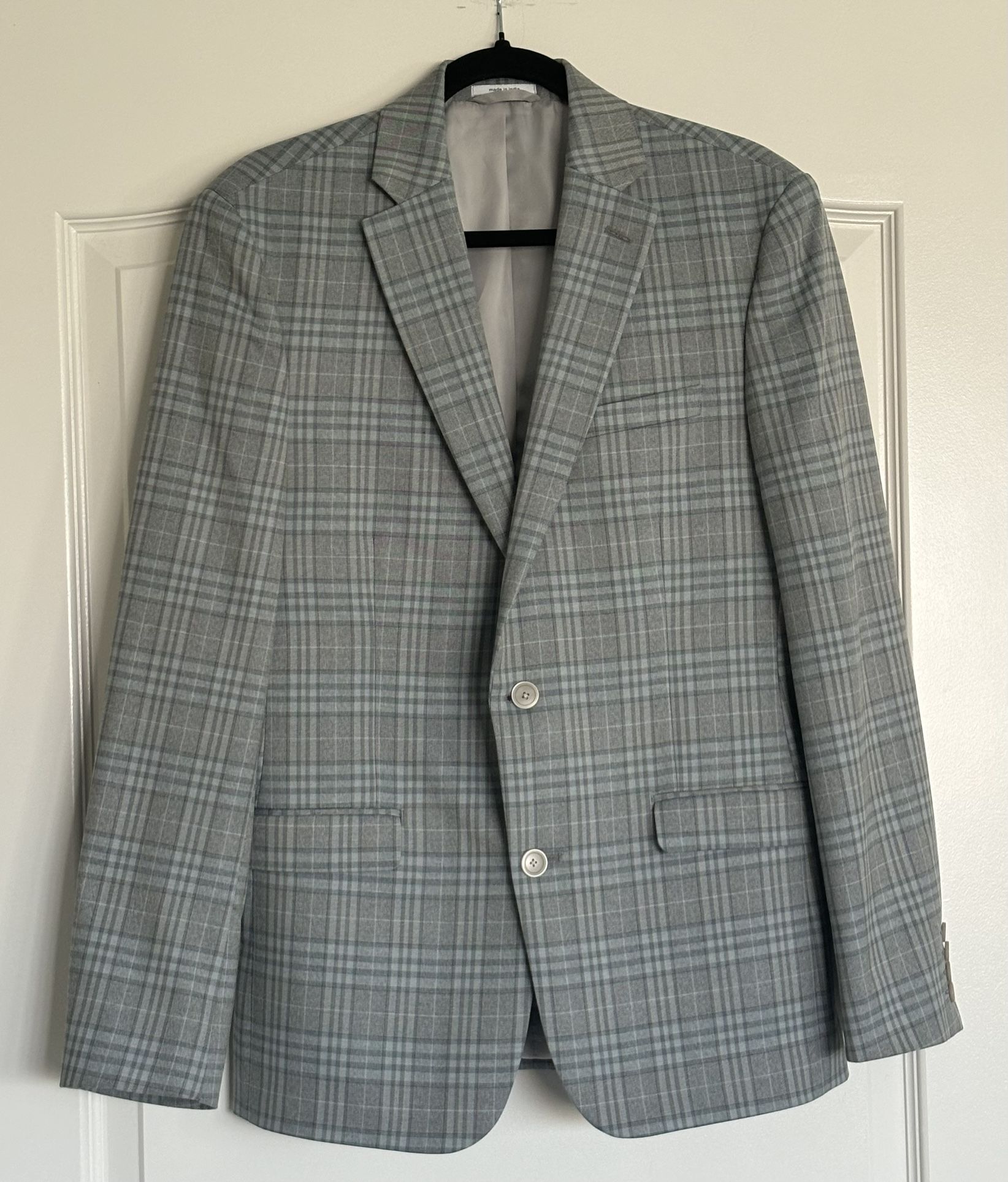 Men's 38R BAR III Gray Single Breasted, Plaid Blazer Jacket (Only