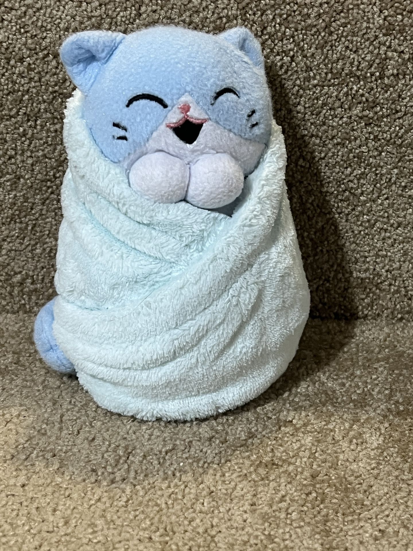 Uncute Collectible Purritos Tuna Blue Kitty Cat Plush 7" Green Blanket Kawaii