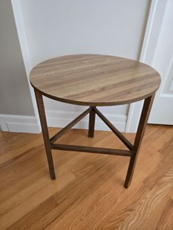 Round Wood Grain Laminate Top Side Table with Tripod Base