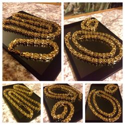 Large Gold Plated Byzantine Set Chain & Bracelet