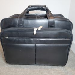 McKlein Bowery Leather Wheeled  Detachable Laptop Briefcase Rolling Bag Black