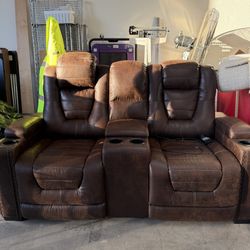 Signature Design by Ashley Power Reclining Theater Sofa – Brown
