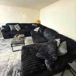 Black Color Extra Fluffy Corduroy Sectional Couch Set 🌟Extra Discount Code RSG 
🔥🔥 Mention OfferUp for this Special Price!!