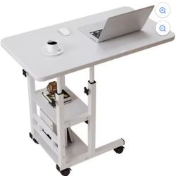 Rolling Side Table with 3-Tier Storage Shelves, Over the bed table with wheels, Bedside table with wheels, Overbed table 