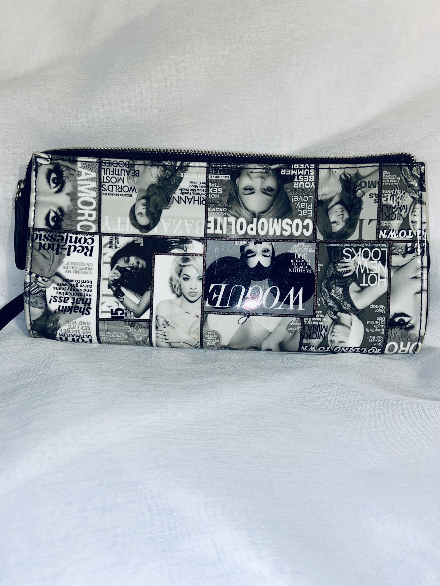 Black and White Patent Leather Faux Magazine Clutch/Wristlet/ Shoulder Bag